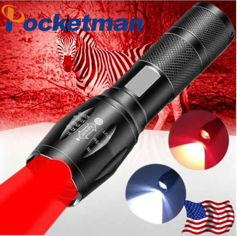 Rechargeable 2-in-1 LED Flashlight with White and Red Light, Waterproof
