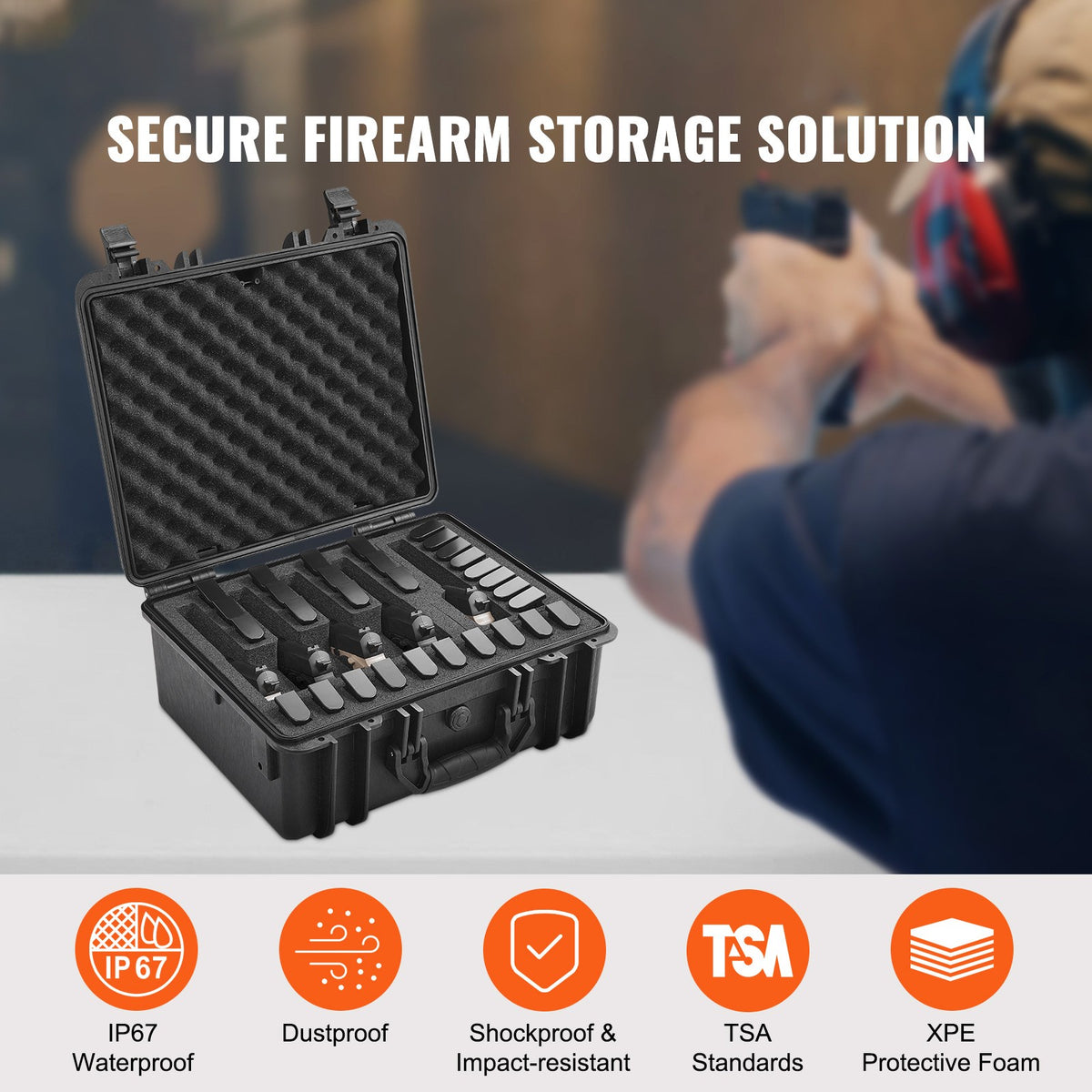 Hard Pistol Case for 5 Guns Waterproof Lockable Gun Storage Travel Case