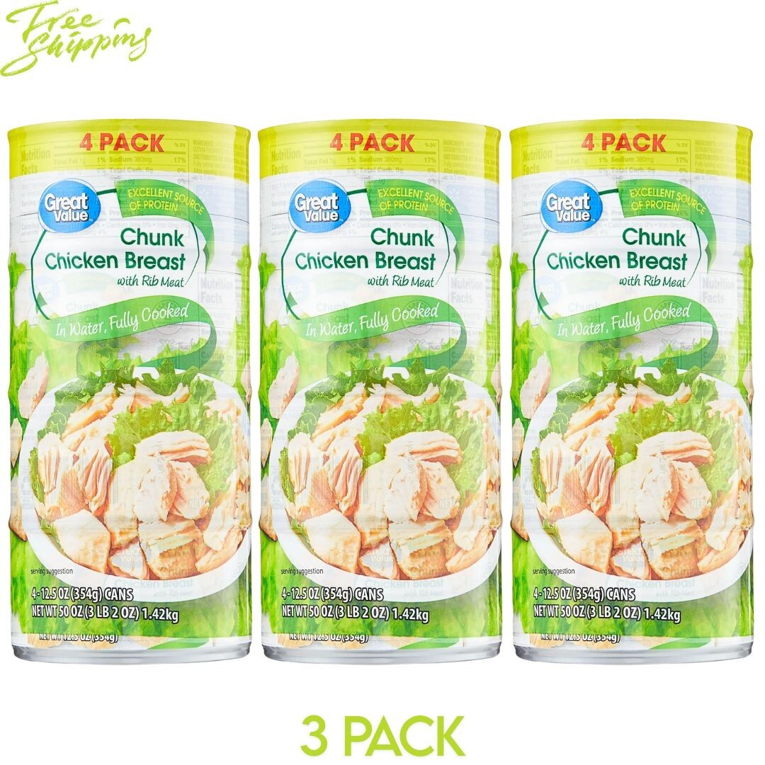 Chunk Chicken Breast Cans 12.5 oz Pack of 3 - Fully Cooked, Gluten-Free, High Protein
