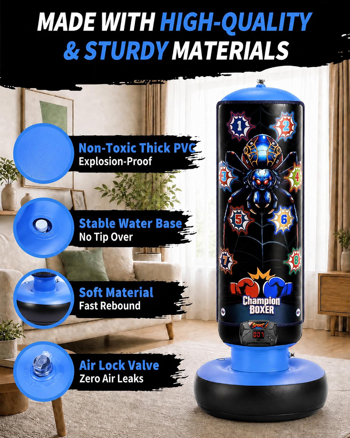 Kids Inflatable Punching Bag with LED Lights and Music, 51 Inches