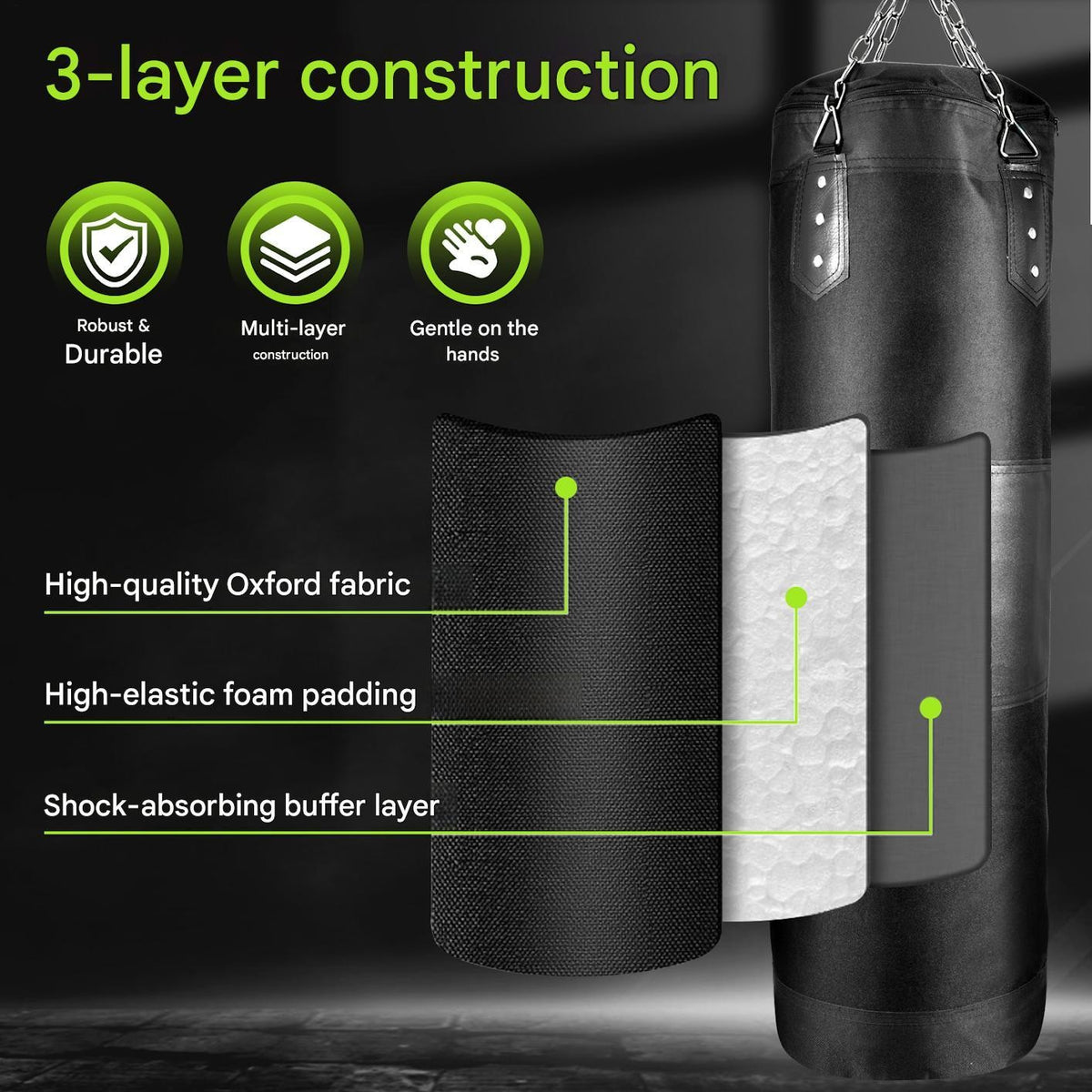 Heavy Boxing Punching Bag with Adjustable Filling and Accessories - Unfilled, Non Tear PU Leather