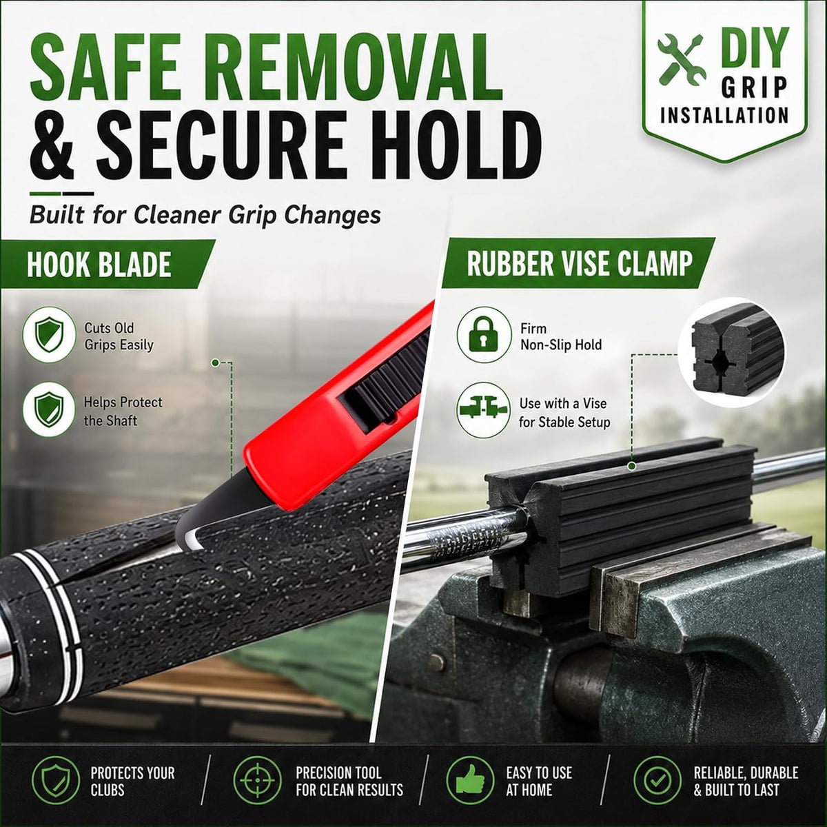 Golf Regripping Kit with Grip Solvent, Double-Sided Tape, Hook Knife & Vise Clamp