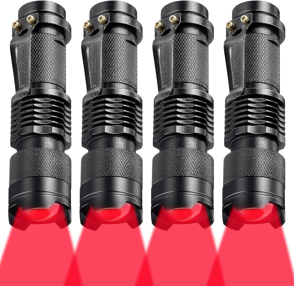 Red LED Flashlight with Zoom, Waterproof, Portable Camping Light, 2/4 Pack