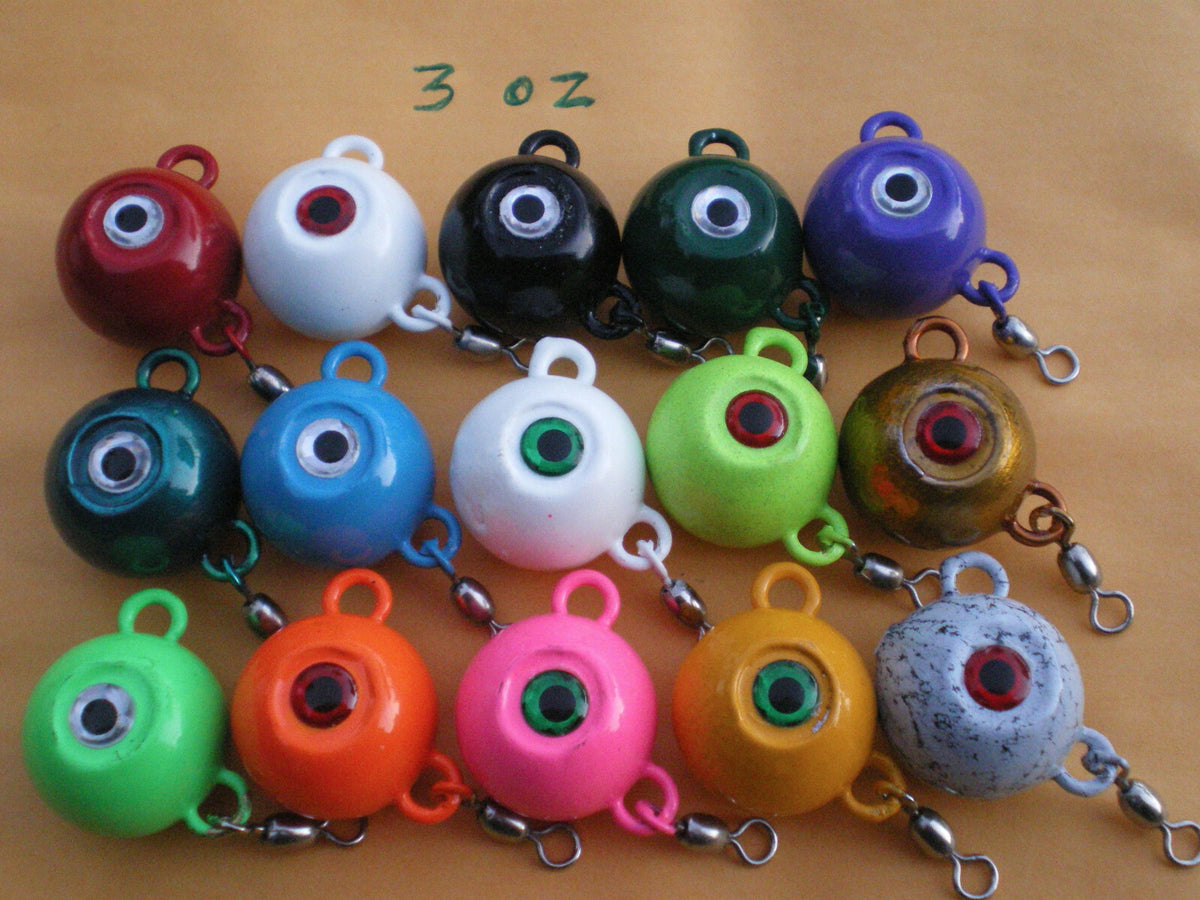 15 Pack Fishing Jig Heads with Swivel & Color Options - 3 oz