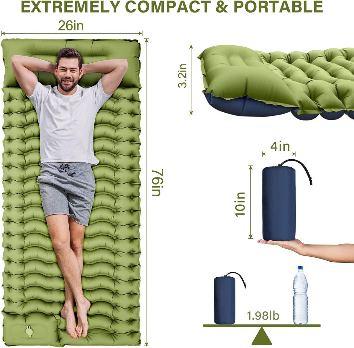 Inflatable Camping Sleeping Pad with Built-in Pillow & Foot Pump