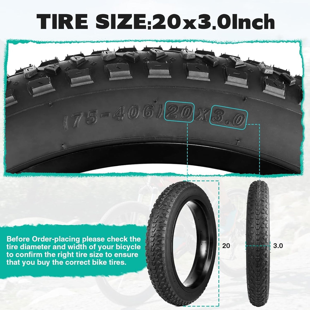 2 Pack 20x3 Inch Electric Bike Fat Tire with 2 Tubes - Mountain & Snow