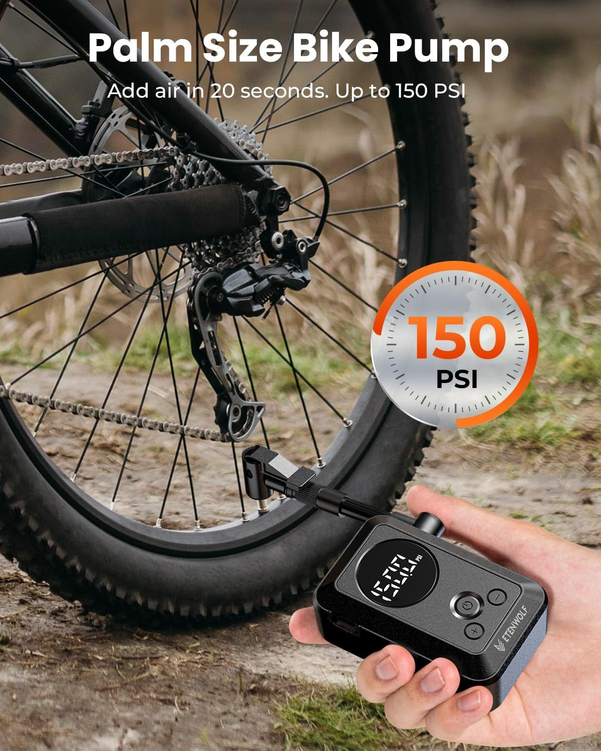 Portable Electric Bike Pump with Gauge 150PSI for Bicycle, Motorcycle & Sports Balls