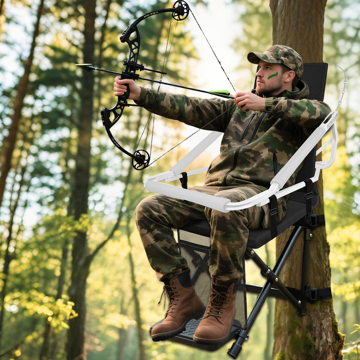 Hunting Tree Stand Seat Replacement with Adjustable Backrest and Storage Pockets