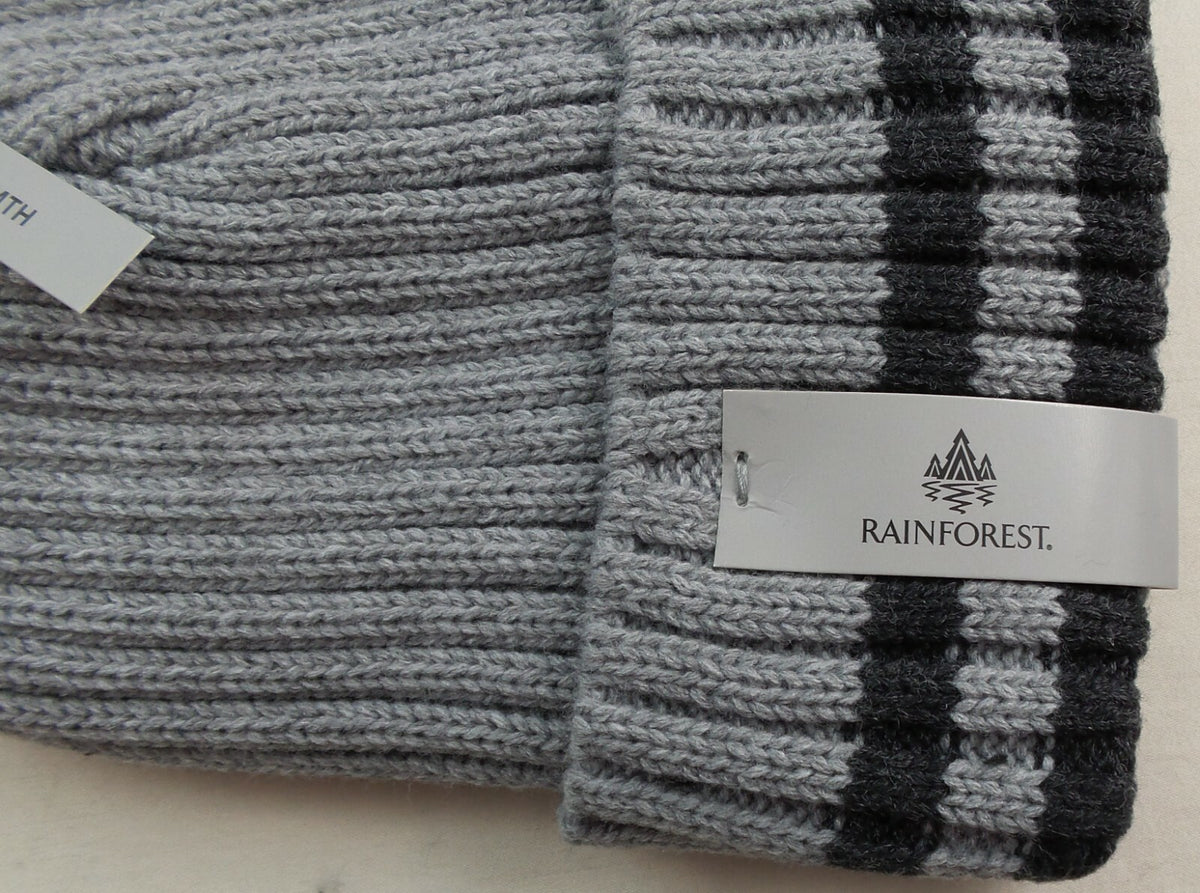 Rainforest Men's Heather Grey Black Ribbed Knit Beanie with Fleece Lining