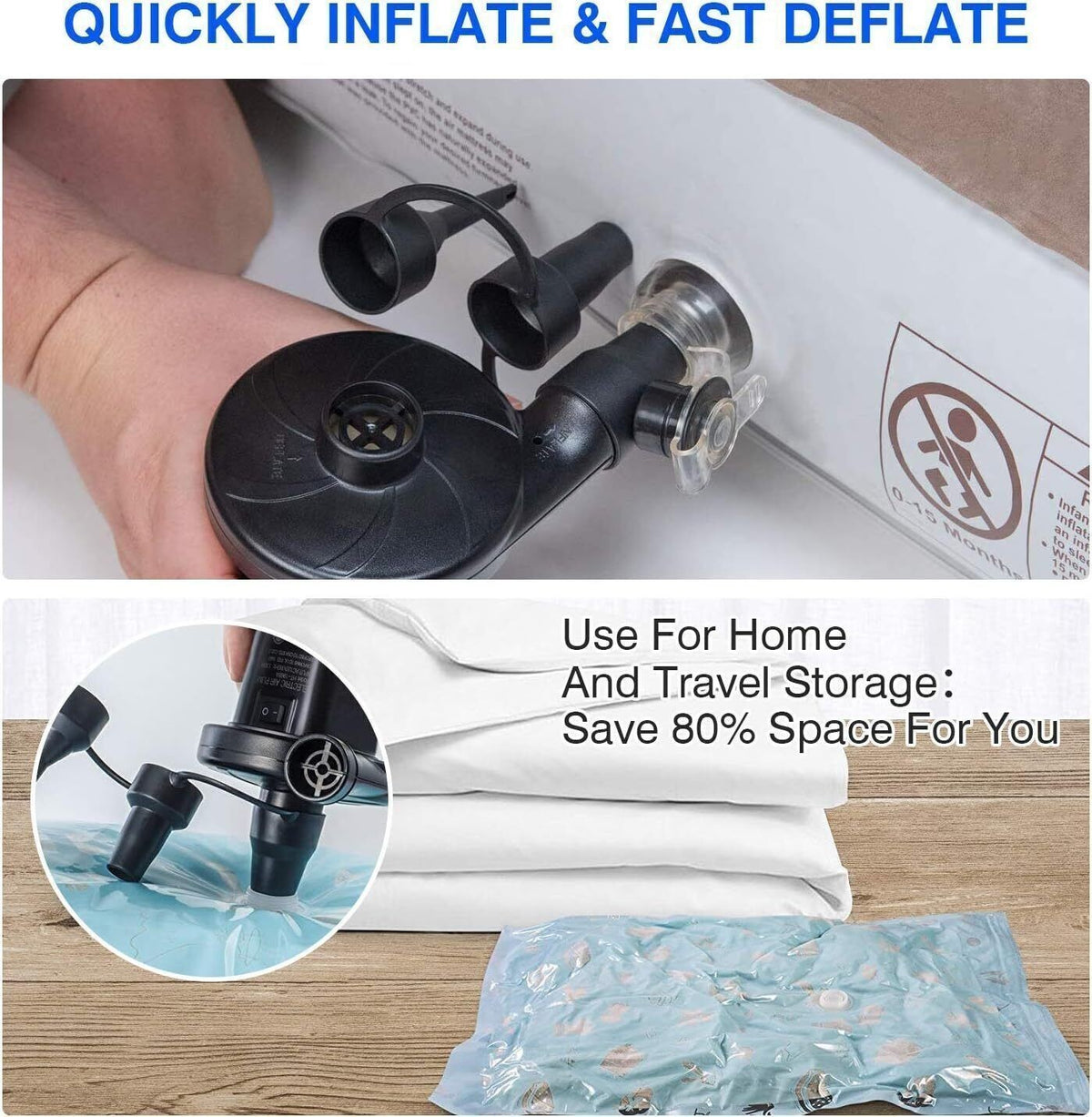 12V Electric Air Pump for Inflatables, Air Mattress, Pool Toys, Boat
