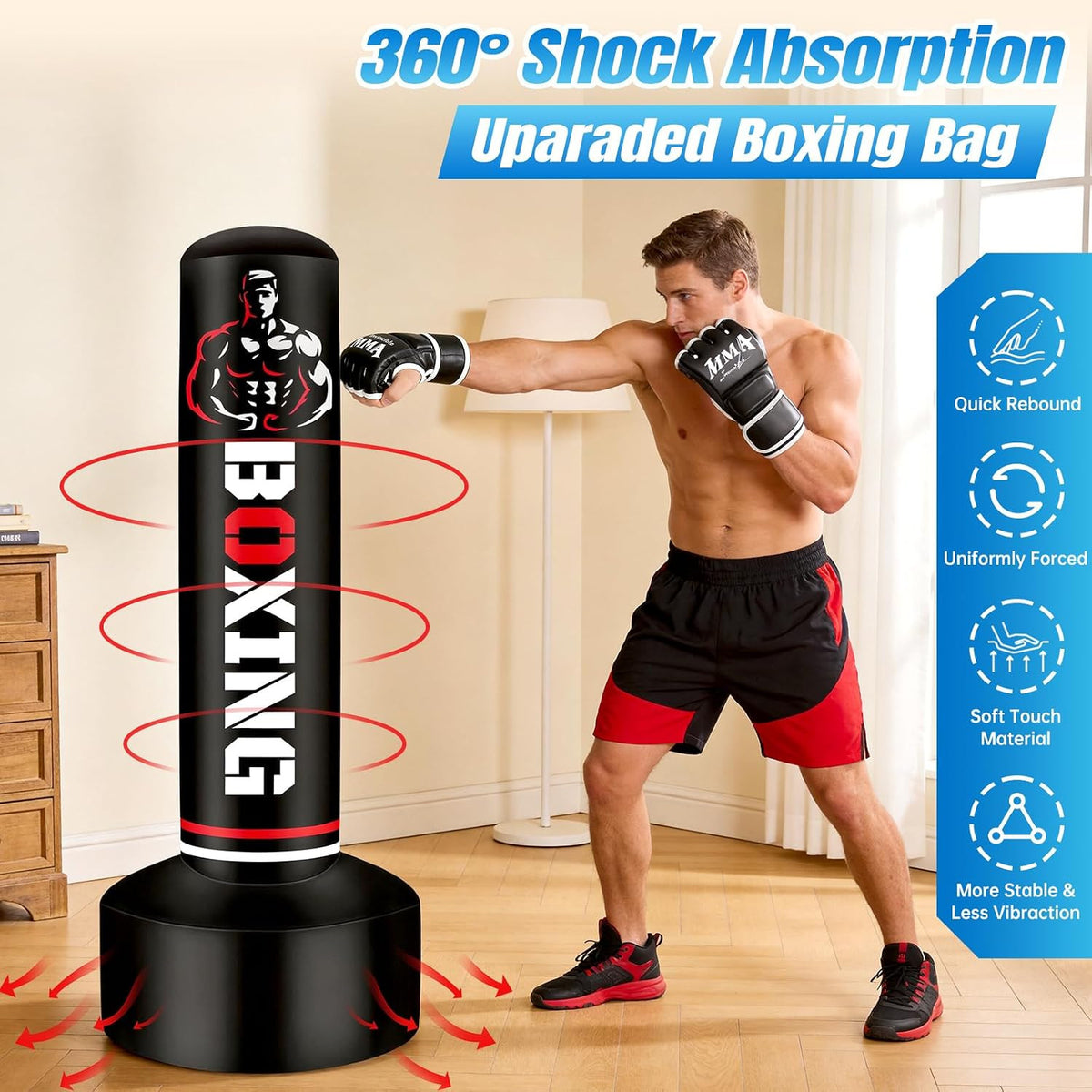 Upgraded Freestanding Punching Bag for Adults, 70" Standing Punching Bag