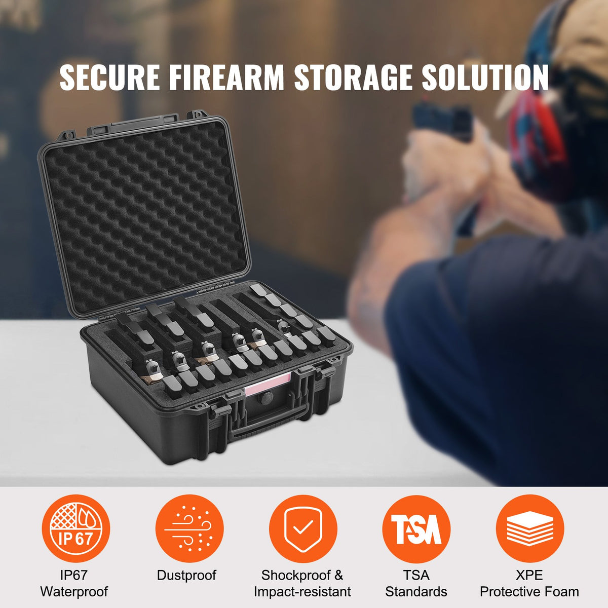 Waterproof Hard Pistol Case for 6 Handguns - Lockable TSA Approved Storage