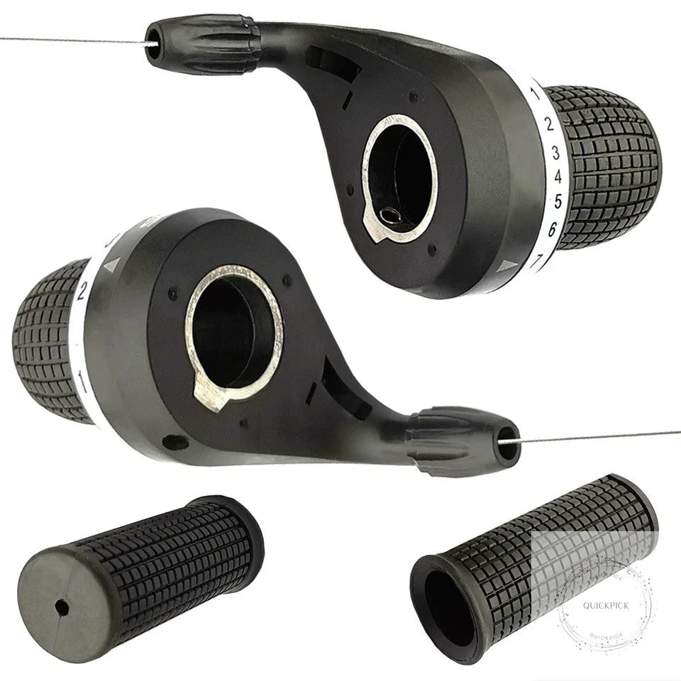 Bike 3x7 Speed Twist Grip Shifter Set with Handlebar Grips - Mountain & City Bikes
