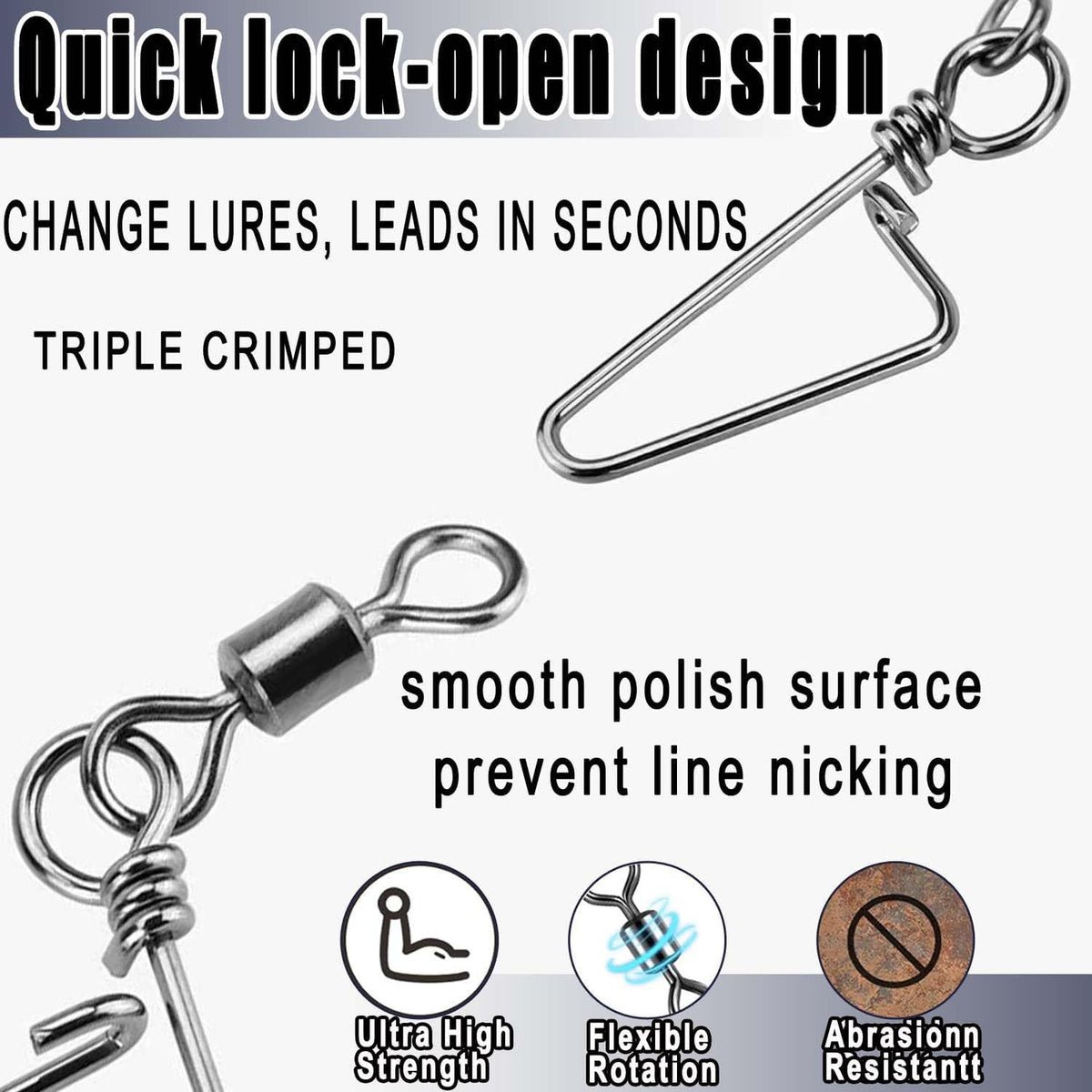 150pcs Saltwater & Freshwater Fishing Swivels with Stainless Steel Coastlock Snap Set