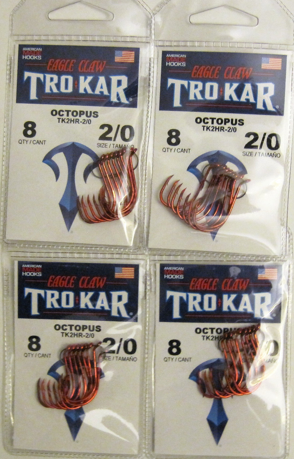 Fishing Hooks 4 Pack Trokar Red Octopus Hooks Size 2/0-4/0 - USA Made