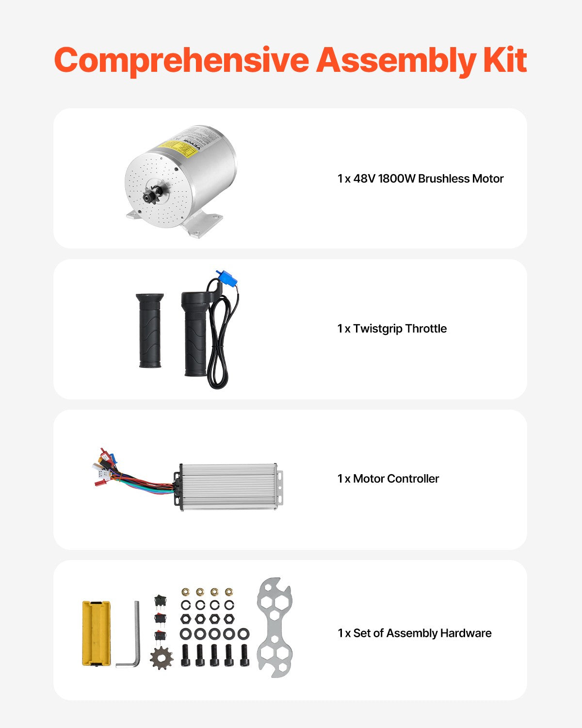 1800W Brushless DC Motor Kit for Electric Bikes and Scooters 48V