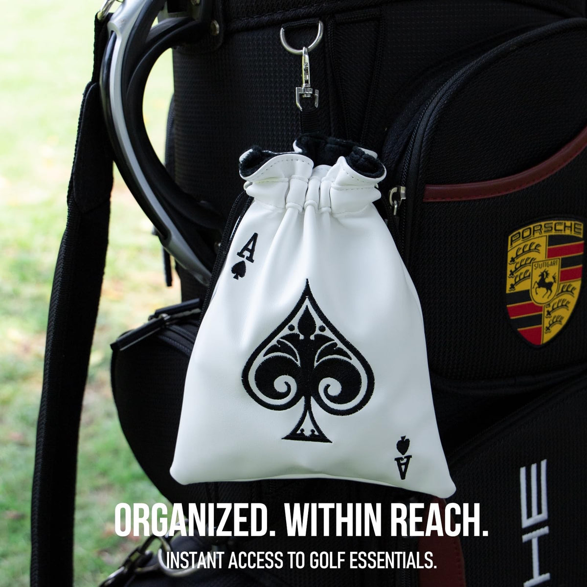 Golf Valuables Pouch with Drawstrings - Leather Golf Ball & Tee Bag, Organizer