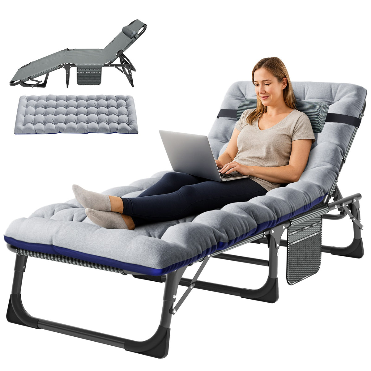 Heavy-Duty Camping Cot for Adults with Foldable Mattress and Adjustable Backrest