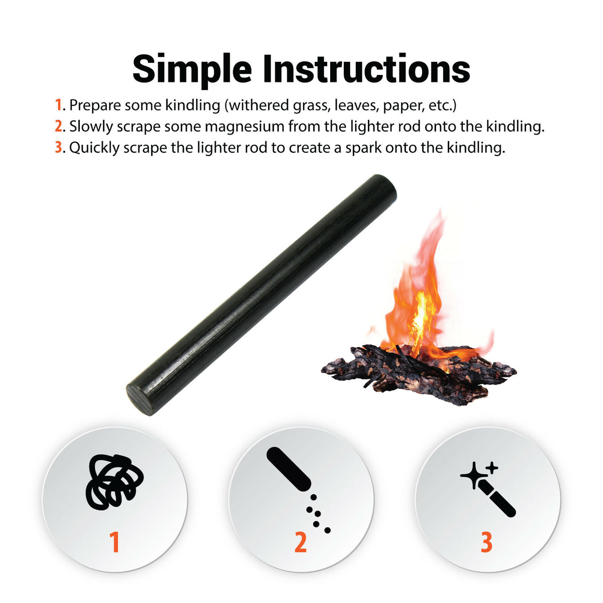 2 Large Ferrocerium Fire Starter Rods - Camping Survival Fire Igniters