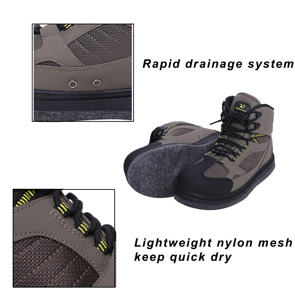 Wading Boots Fishing Shoes with Rubber & Felt Sole for Fly Fishing