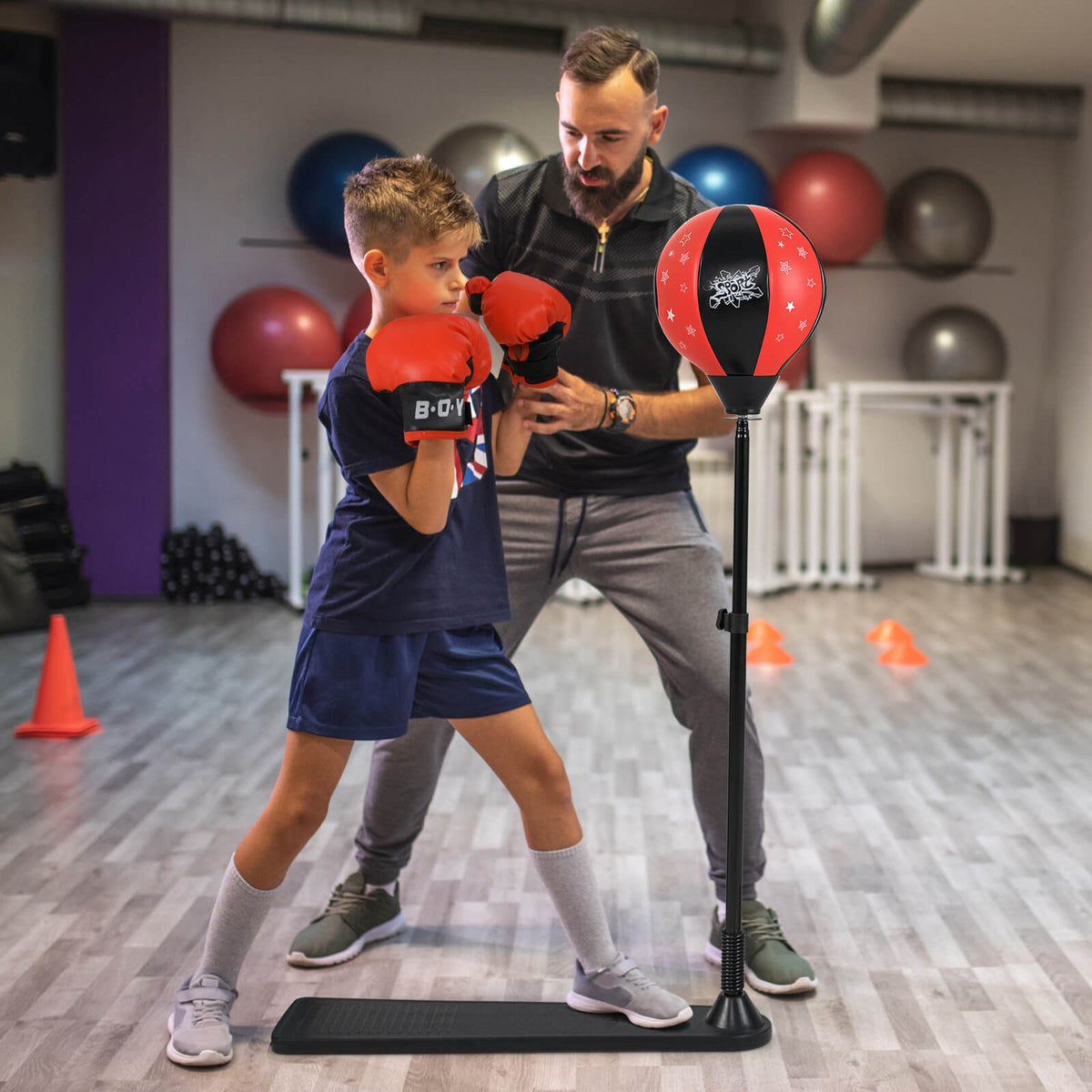 Kids Punching Bag Set with Gloves Adjustable Height Boxing Gear for Children