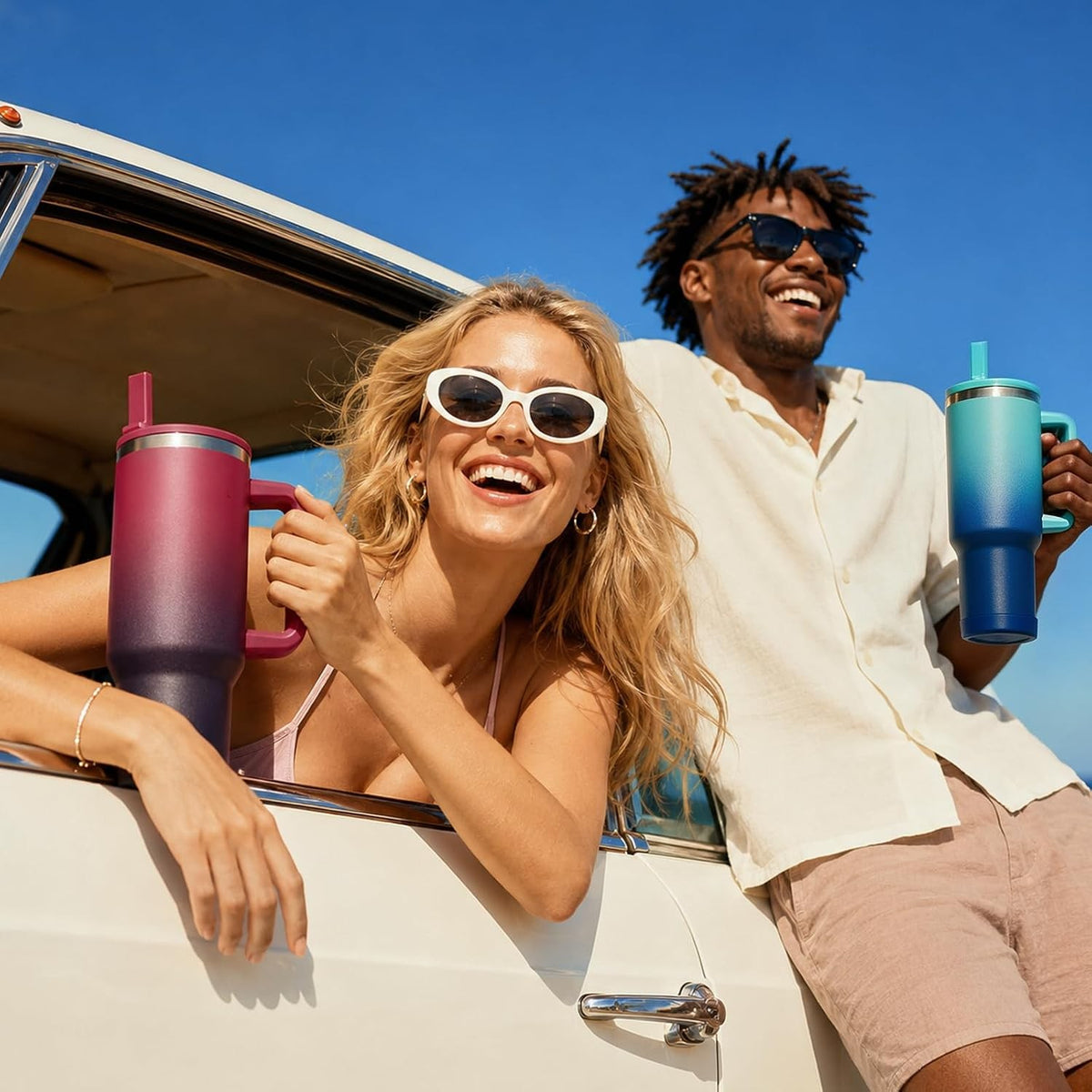 Insulated 40 Oz Water Bottle with Handle Flip Straw Leak-Proof & Cup Boot