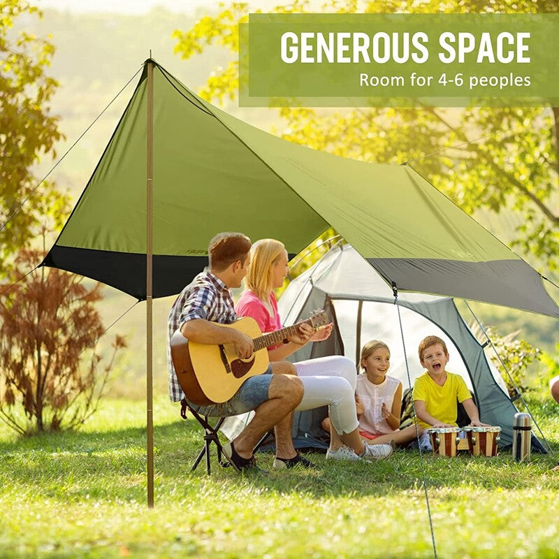 Waterproof Camping Tarp 13x11.5Ft Heptagonal Rain Fly for Tent Hammock Sun Shade