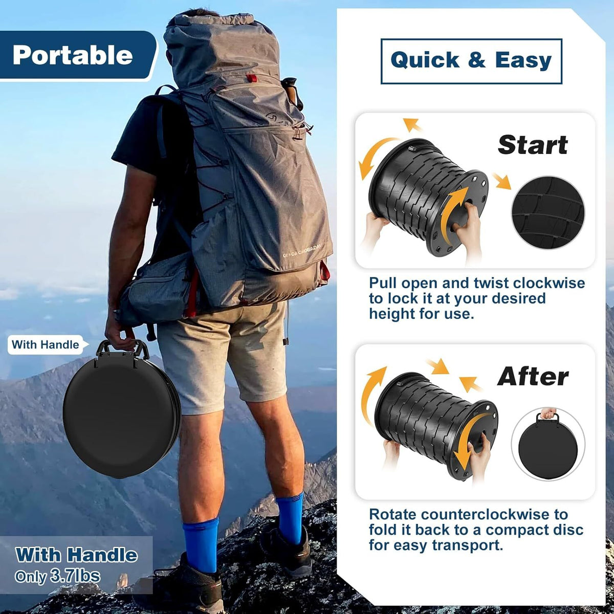 Portable Toilet for Camping with Retractable Design, Paper Holder & Lid