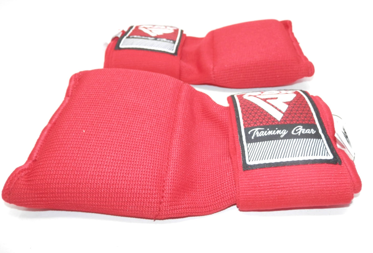 Boxing Hand Wraps Pair - Padded Muay Thai MMA Training Gloves, Medium Red