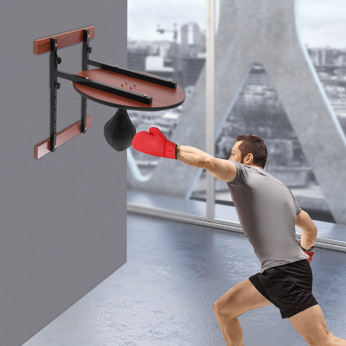 Wall-Mounted Adjustable Speed Bag Platform with 360° Swivel for Boxing Training