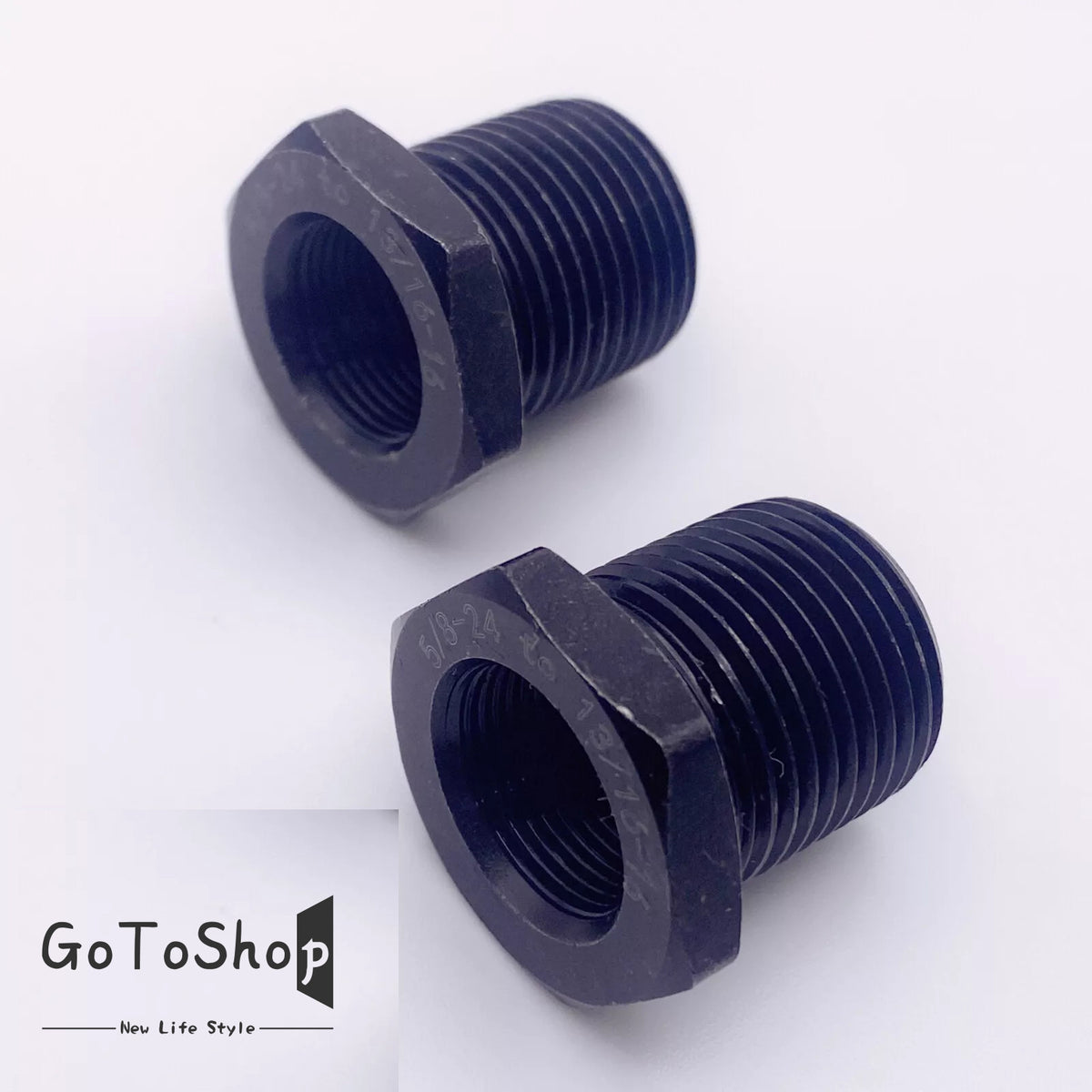 2 Pack Female to Male Pipe Thread Adapter Black 5/8x24 to 3/4x16 - Steel or Aluminum