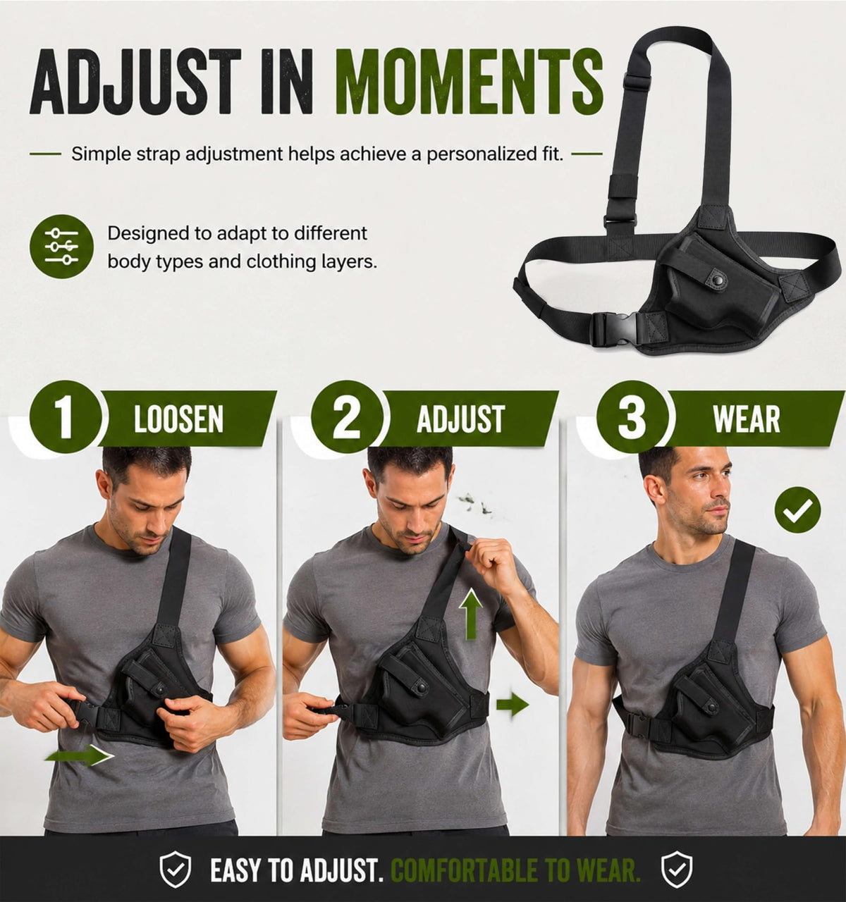 Universal Pistol Chest Holster with Adjustable Shoulder Straps for Outdoor Activities
