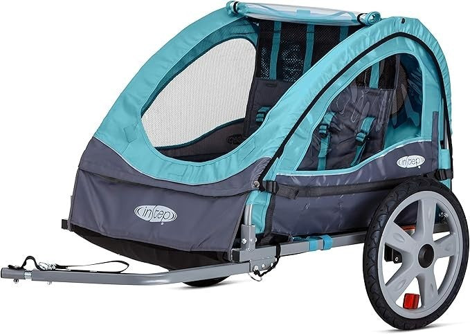 Kids Bike Trailer Double Seat with Bug Screen & Weather Shield - InSTEP