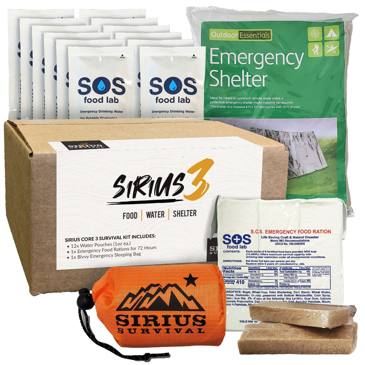 72-Hour Emergency Survival Kit with Food Water Shelter