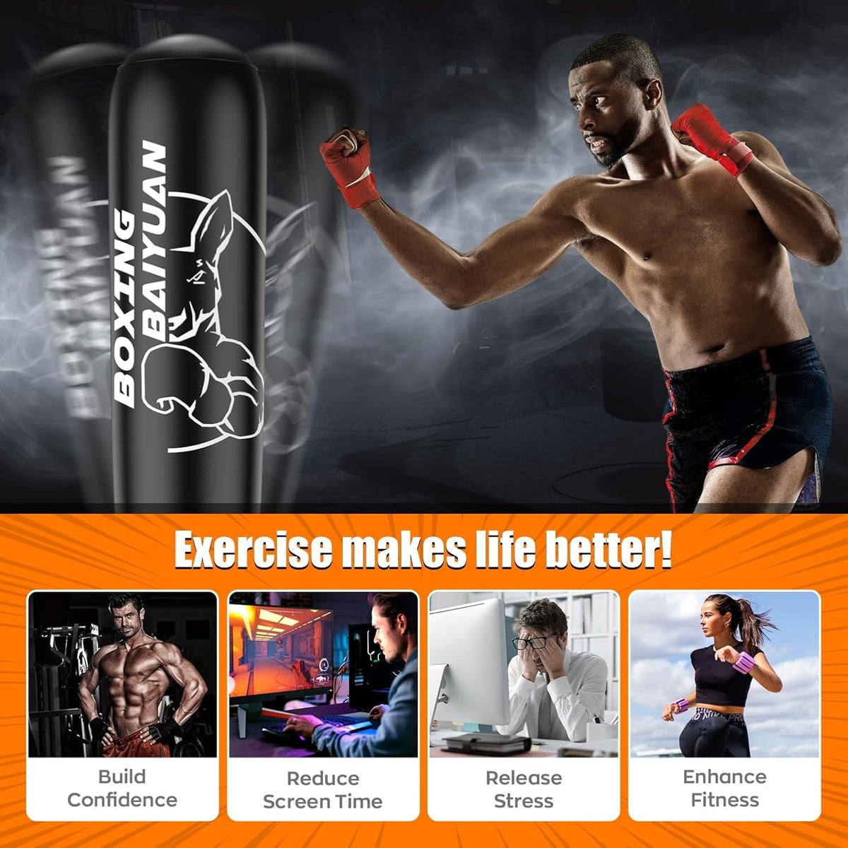 70-Inch Freestanding Punching Bag with Stand for Stress Relief and Fitness