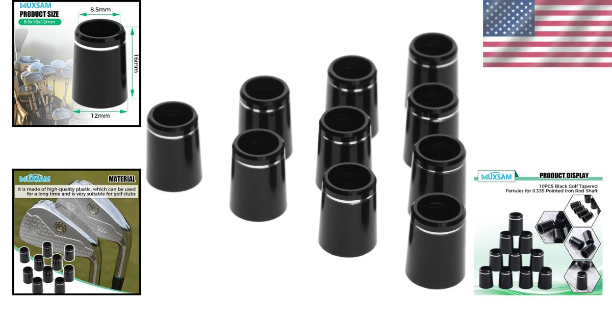 Golf Ferrules Set - 10 Black Tapered with Silver Ring for Irons