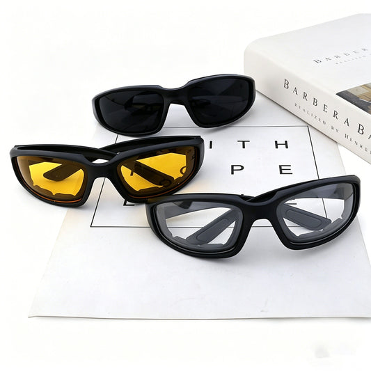 Motorcycle Riding Glasses Set - Clear Smoke & Yellow UV400 Impact-Resistant Lenses
