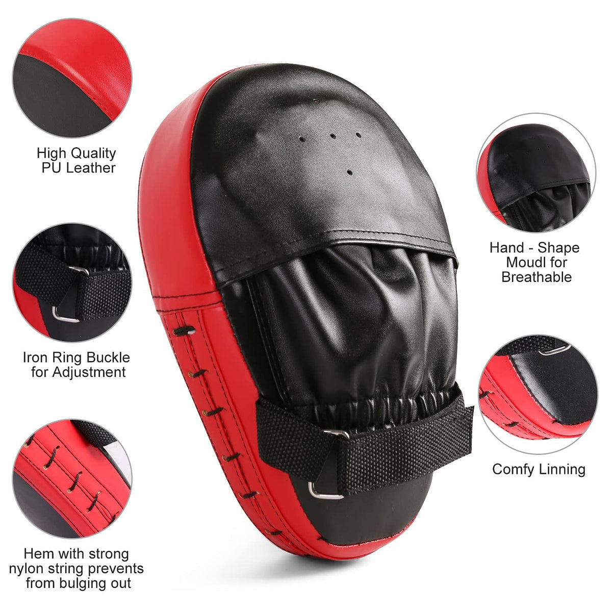 Boxing Mitts and Kick Pad Set for MMA Kickboxing Taekwondo Training - Black & Red
