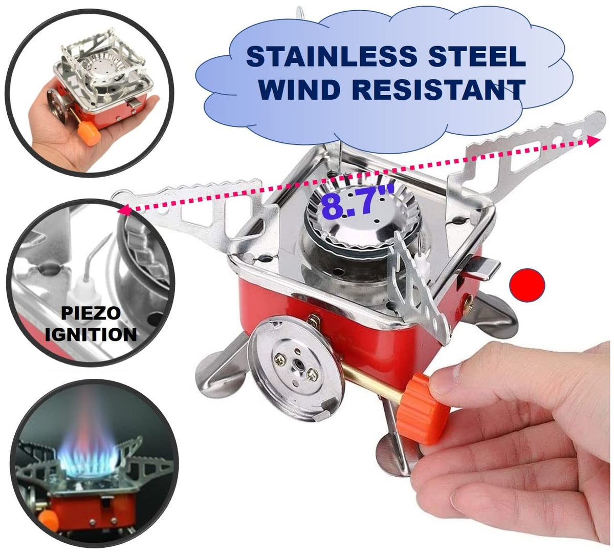 Portable Camping Stove with Piezo Ignition - Foldable Single Burner