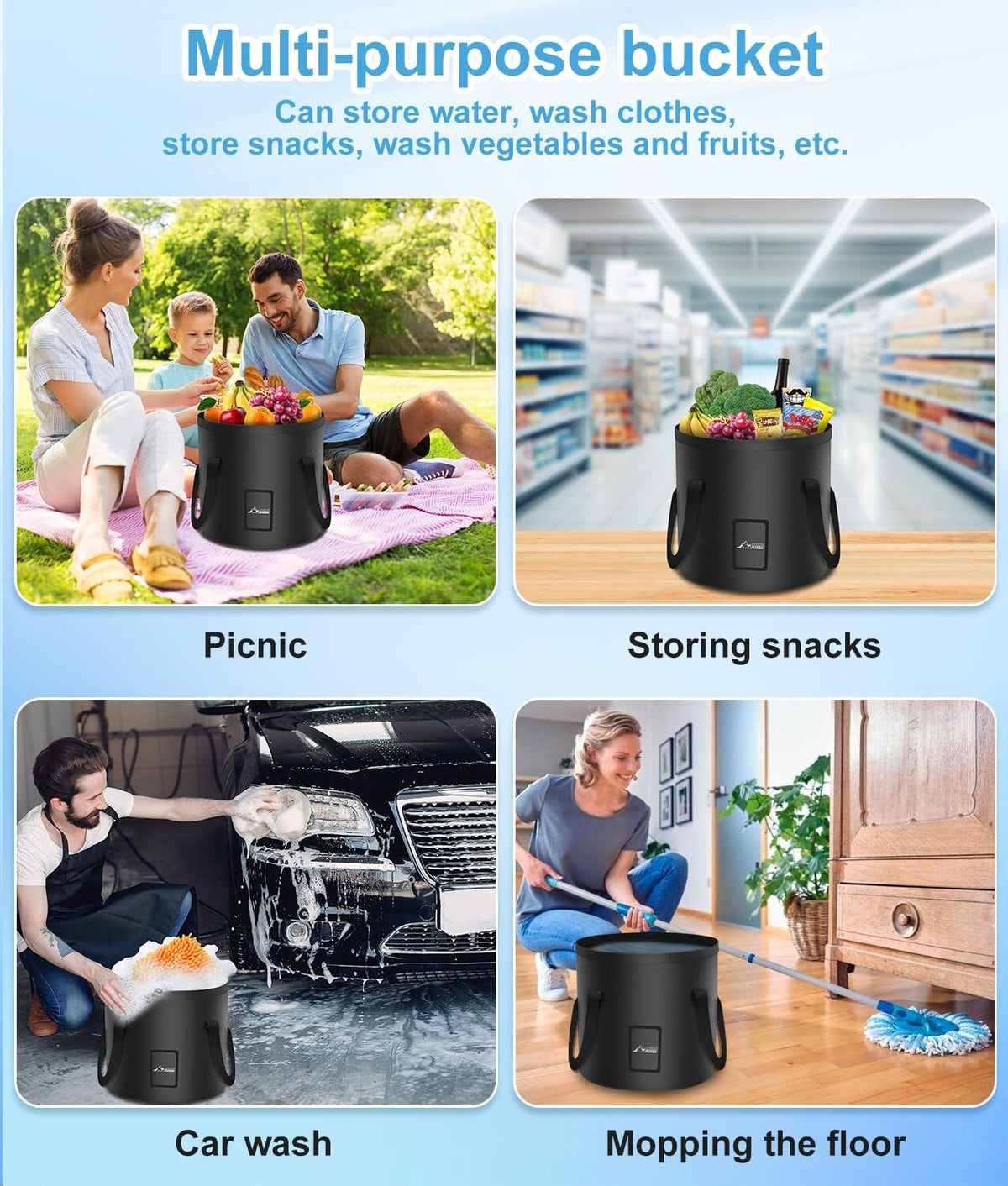 Portable Camping Shower with 5-Gallon Foldable Water Bucket & Rechargeable Pump