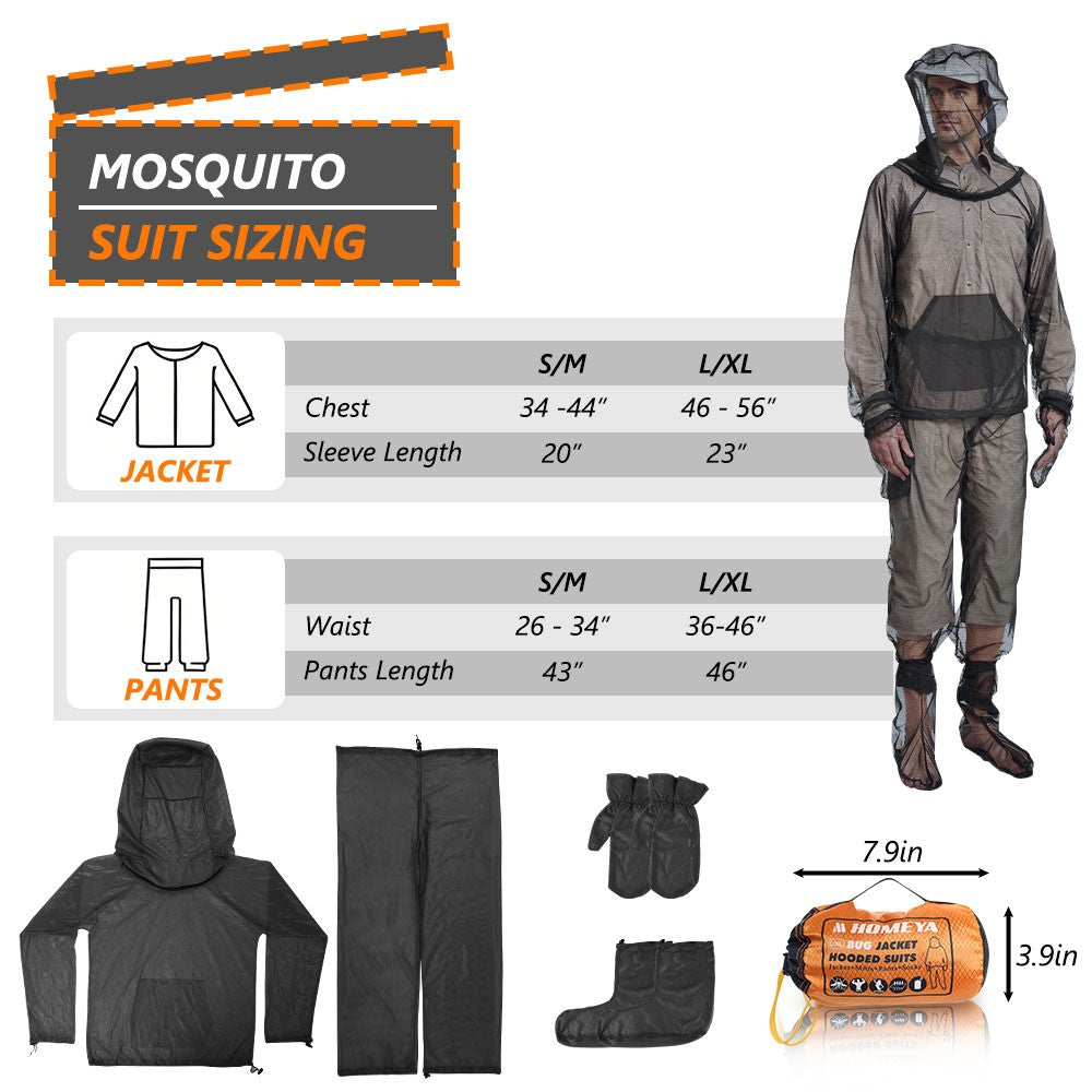 Unisex Mosquito Suit Jacket with Hood and Mitts Outdoor Mesh Bug Protection