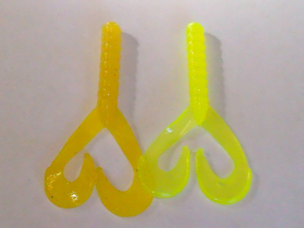 Double Tail Grub Soft Plastic Fishing Lure - Assorted Colors, 3 Inch, Pack of 24