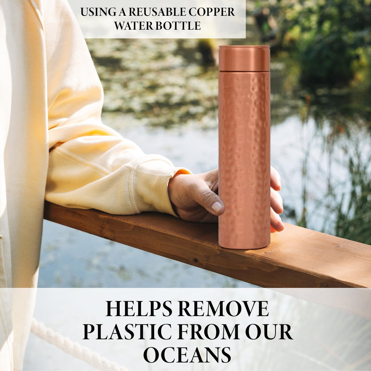 Pure Copper Water Bottle 37.2 OZ Handmade Hammered Finish Leak-Proof Travel Flask