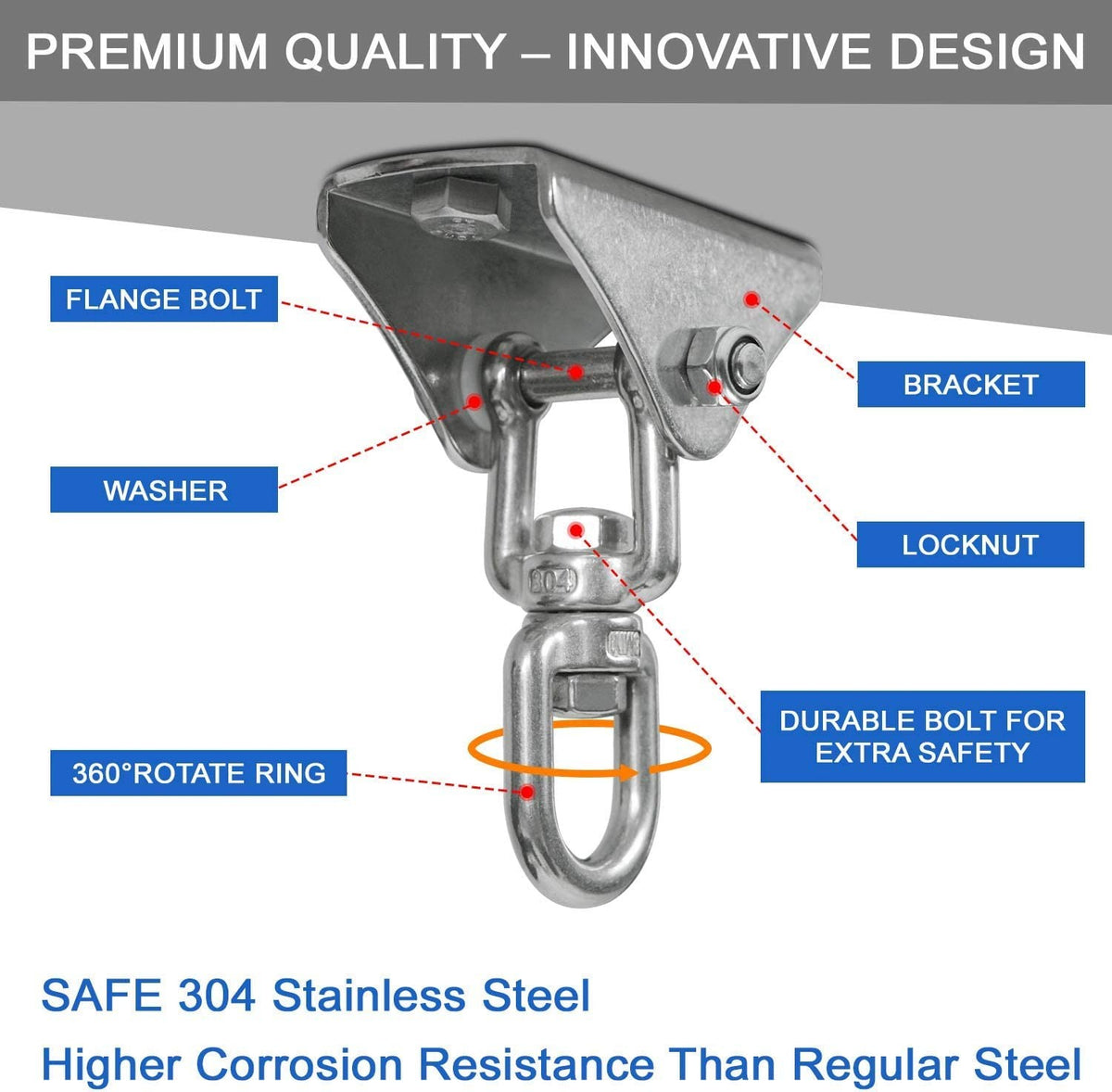 Heavy Bag Hanger with Stainless Steel Swivel Chain and 4 Snap Hooks