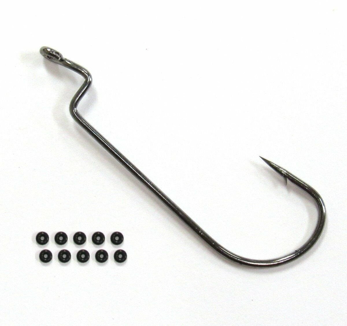 Offset Worm Fishing Hooks Set with Bait Pegs - Multiple Sizes