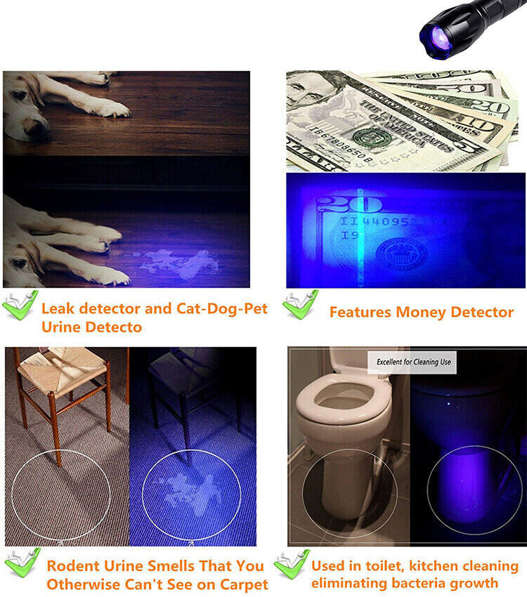 UV Flashlight Black Light 120000lm Waterproof Torch for Currency Detection