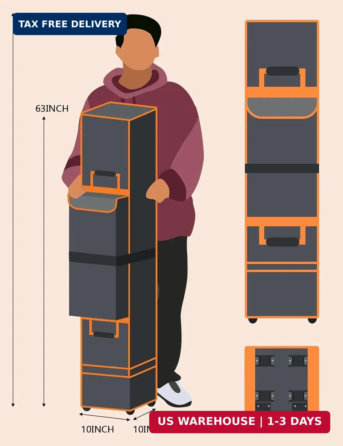 Large Heavy Duty Canopy Storage Bag with Wheels - Waterproof 63X10X10in