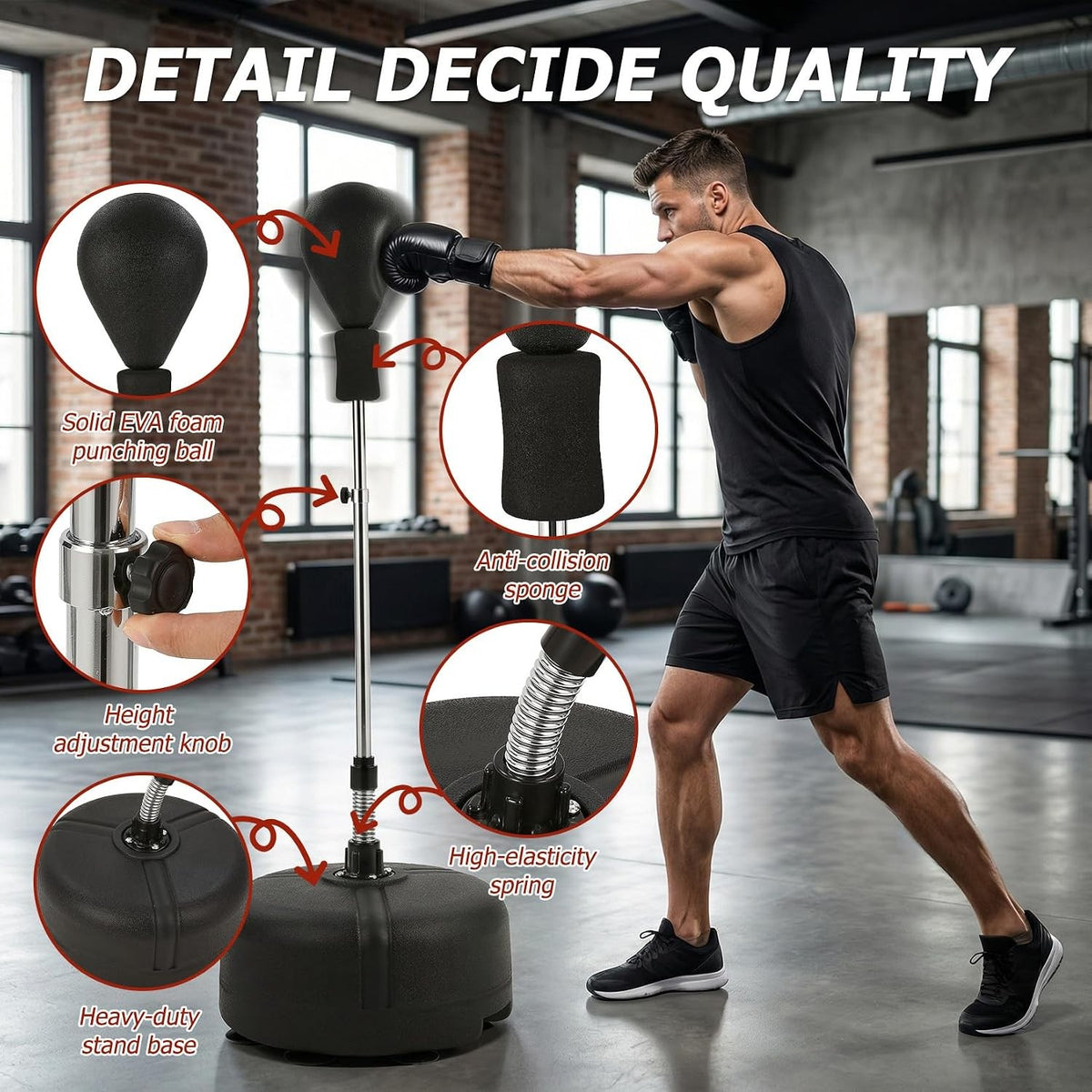 Adjustable Freestanding Speed Ball Punching Bag with Stand for Boxing Fitness