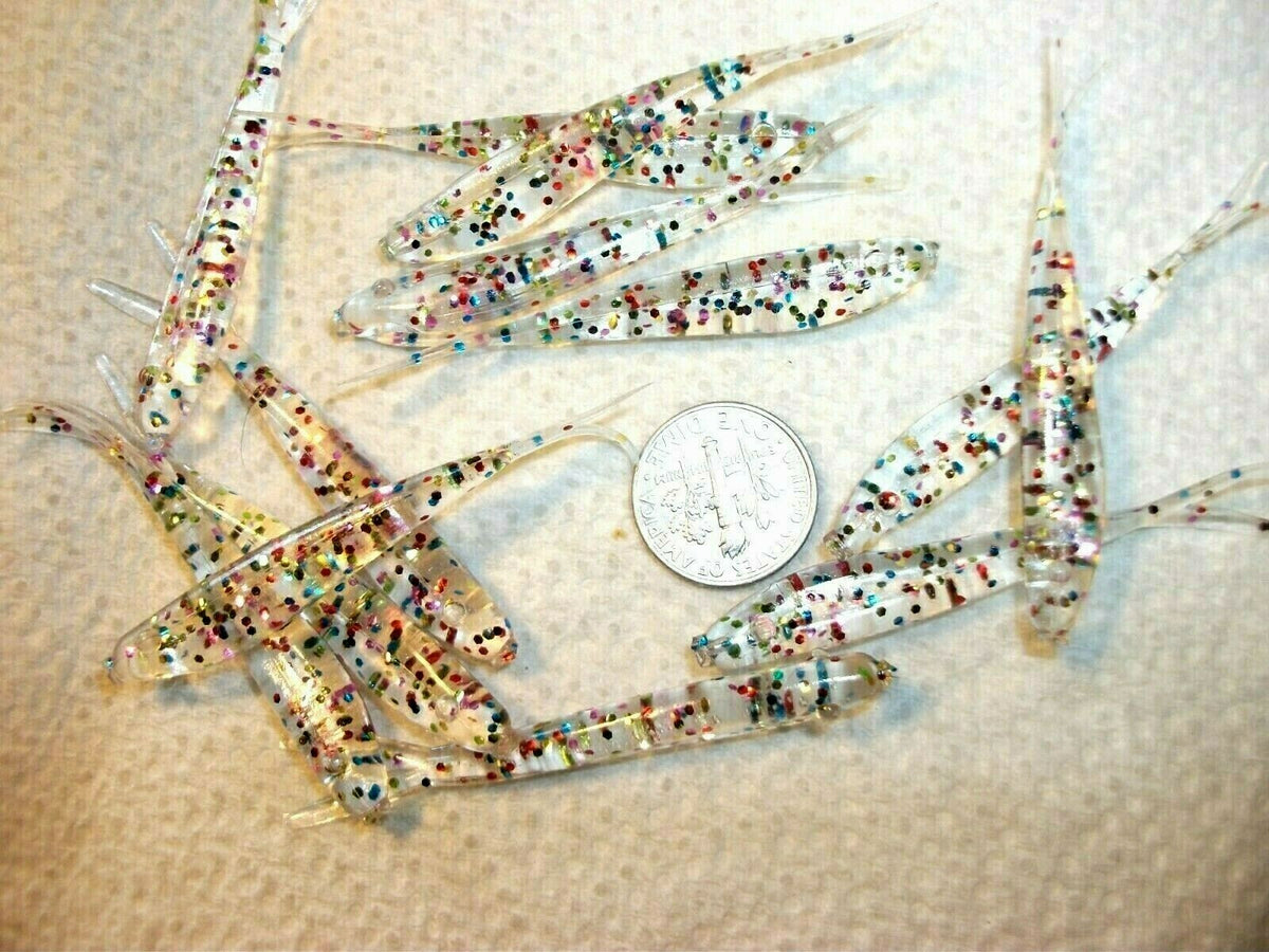 Rainbow Trout Glitter Soft Plastic Minnows & Grubs - Crappie & Bass Lures 2.25"