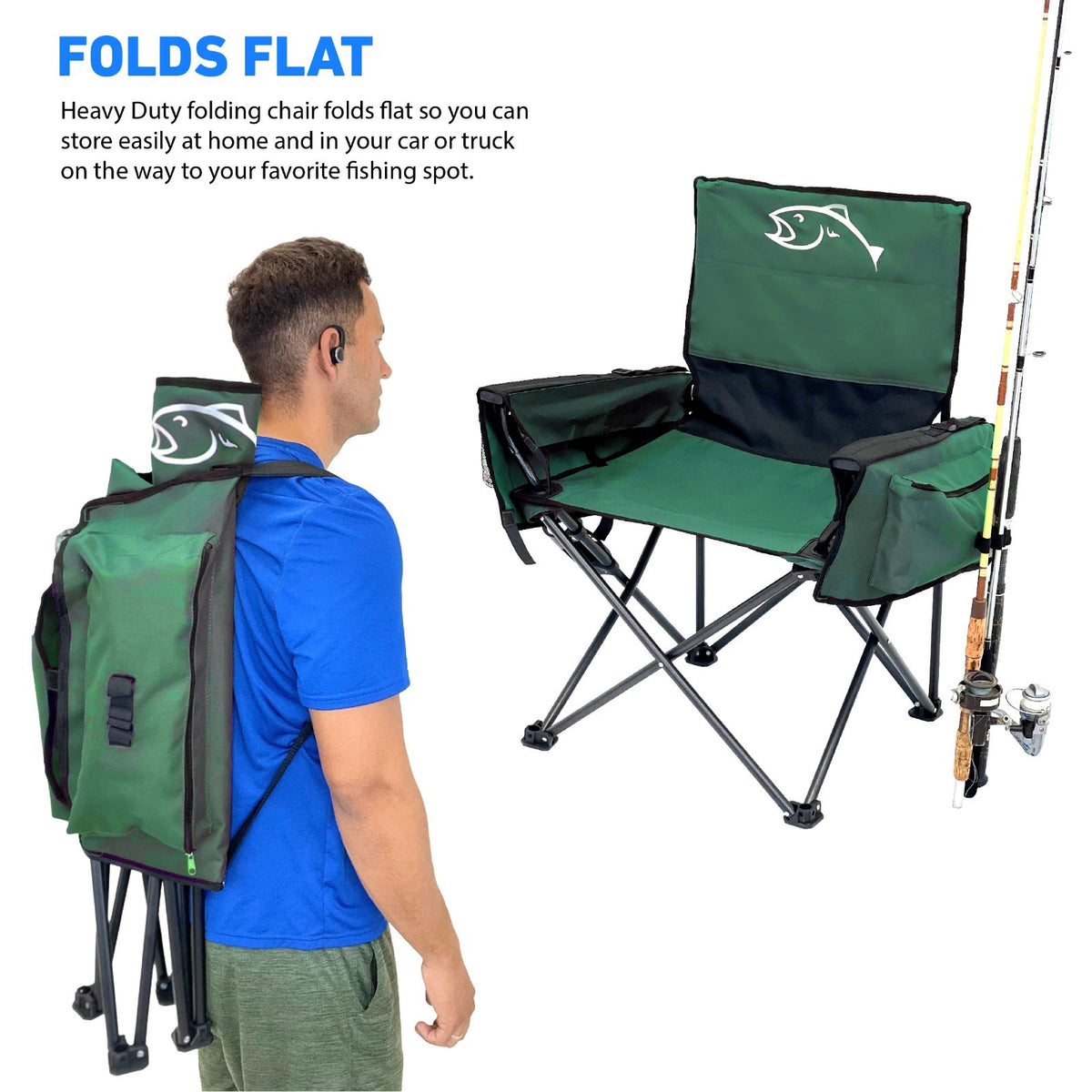 Portable Folding Fishing Chair with Rod Holder, Cooler & Ruler